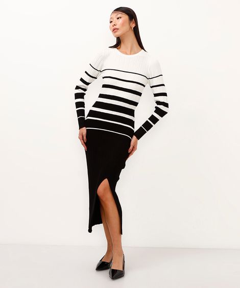 vestido de tricot midi manga longa preto