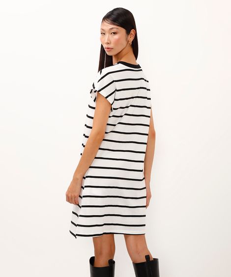 vestido de algodão curto listrado off white
