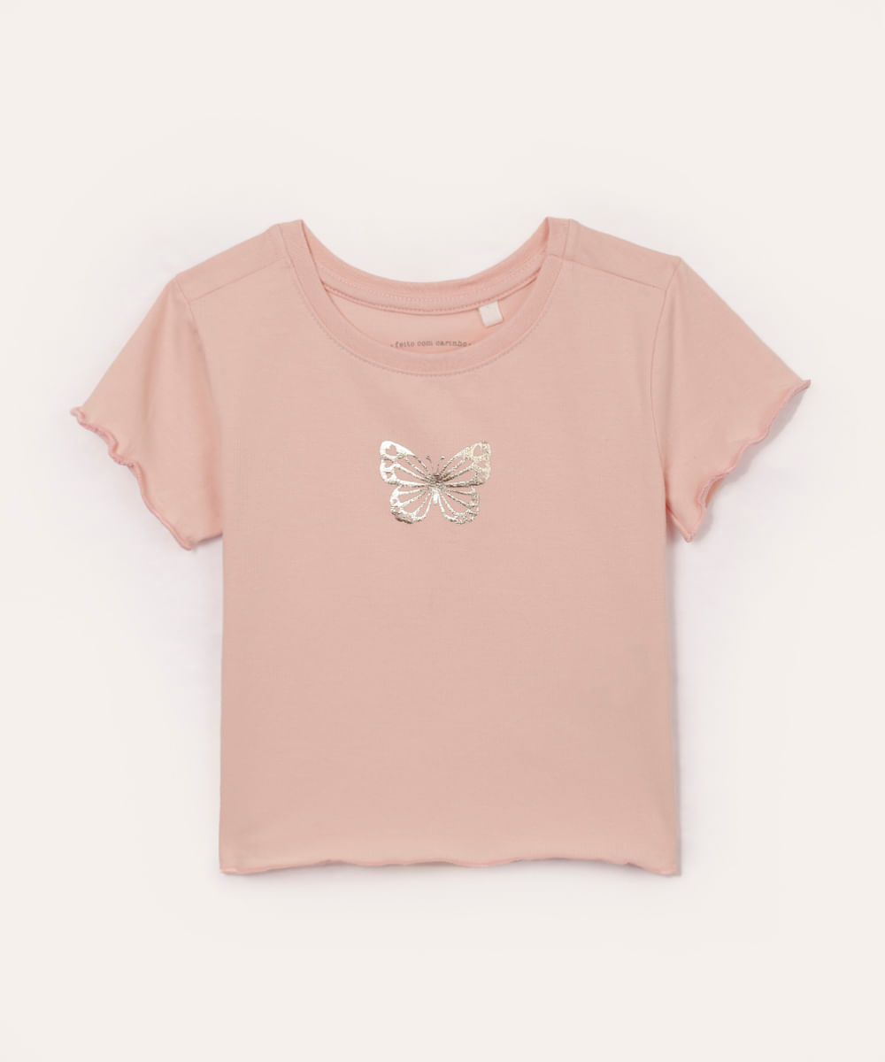 blusa de algodão infantil borboleta rosa