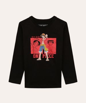 camiseta de algodão infantil one piece preto