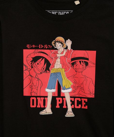 camiseta de algodão infantil one piece preto