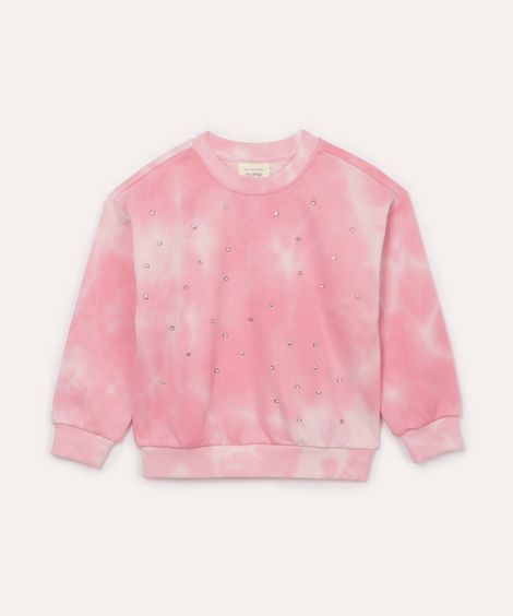 blusão de moletom infantil tie dye com brilho rosa