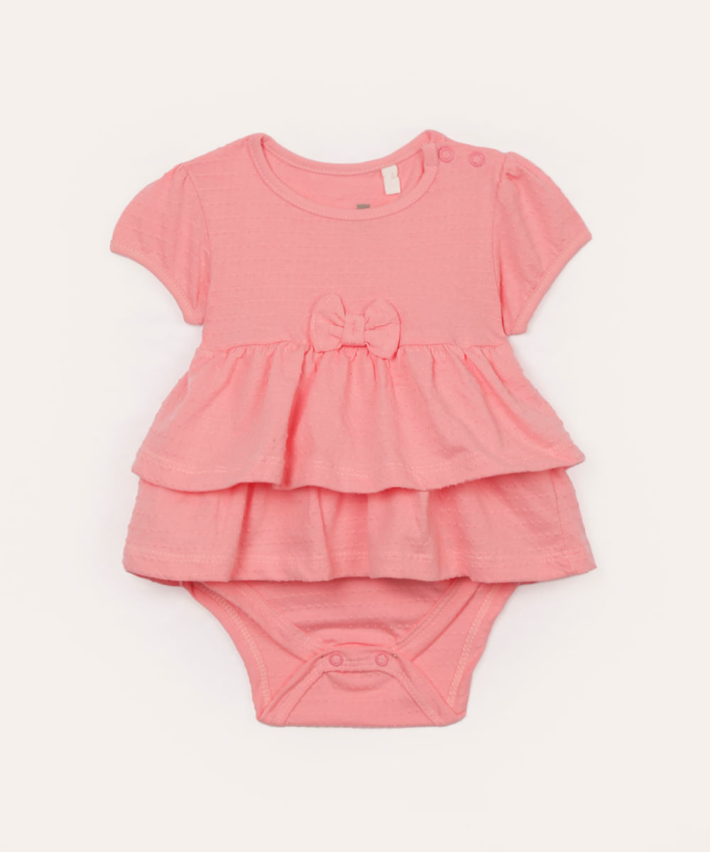 body de algodão infantil com laço e babado rosa