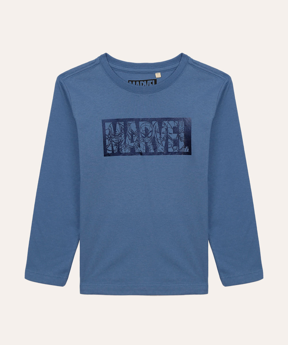 camiseta de algodão infantil marvel manga longa azul