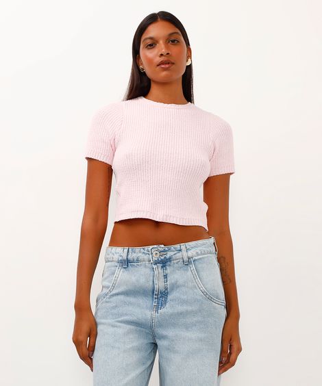 cropped de tricot trançado rosa
