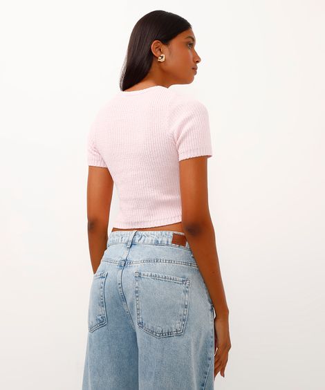cropped de tricot trançado rosa