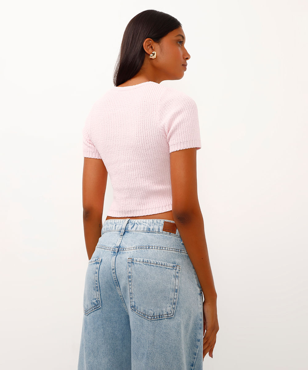 cropped de tricot trançado rosa