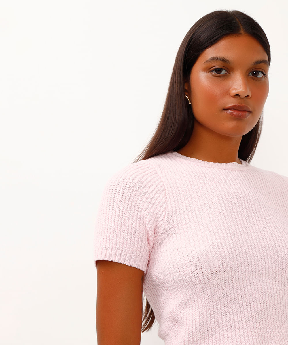 cropped de tricot trançado rosa