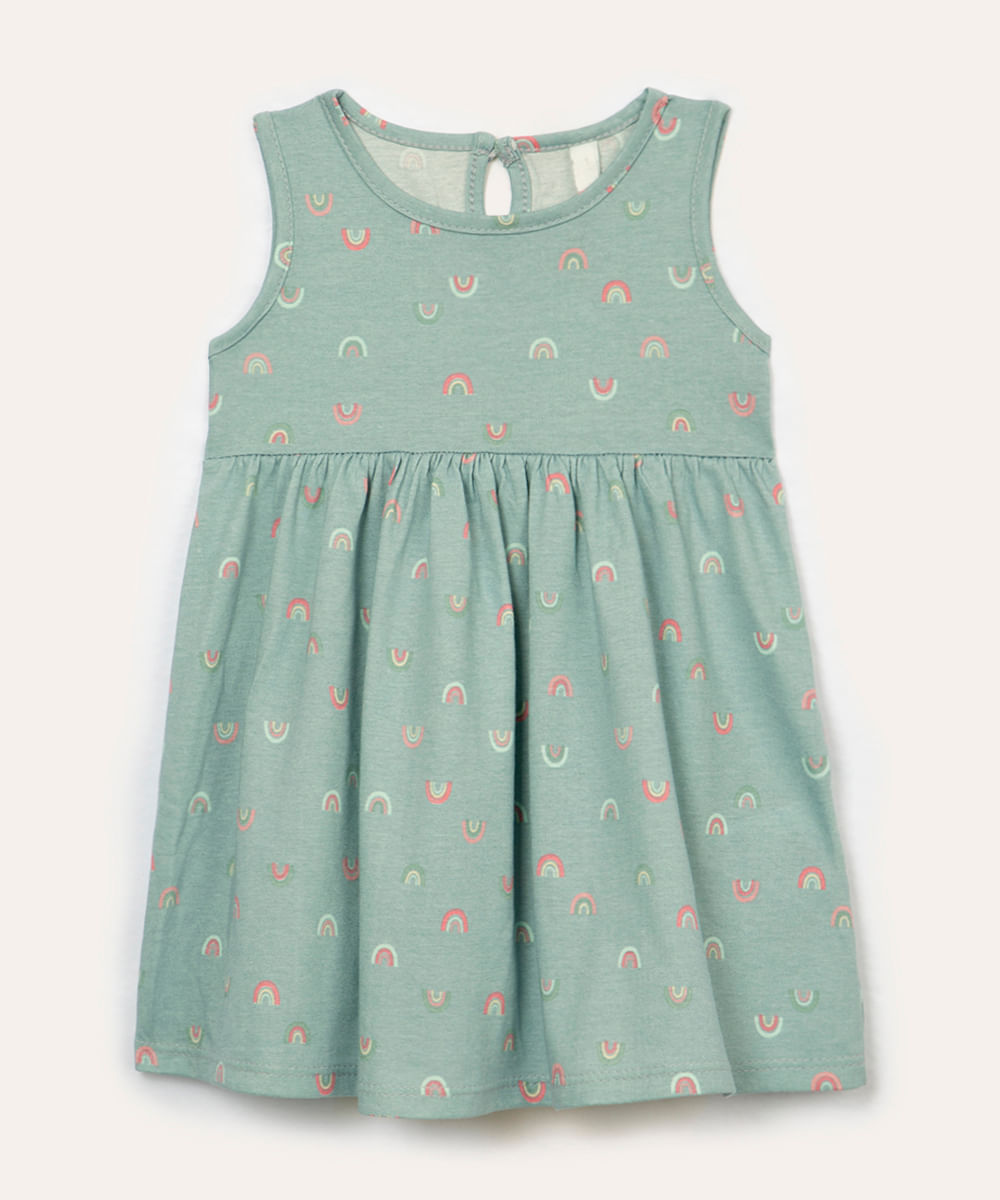 vestido de algodão infantil verde água