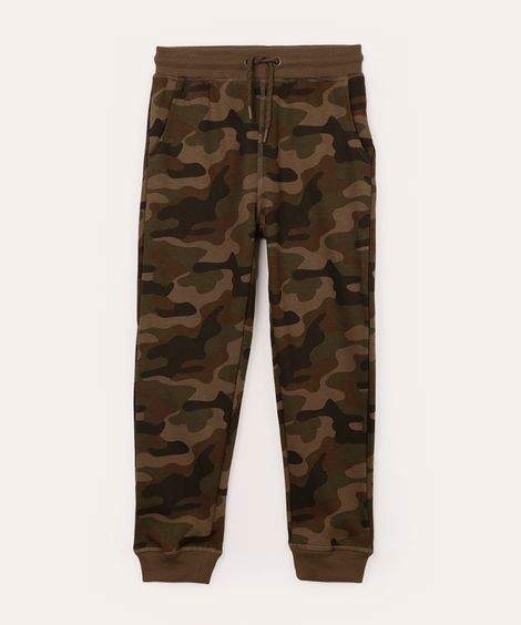 calça jogger de moletom infantil camuflado verde militar