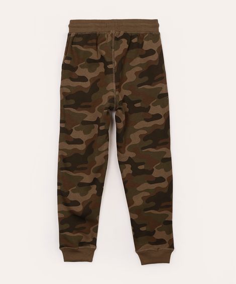 calça jogger de moletom infantil camuflado verde militar
