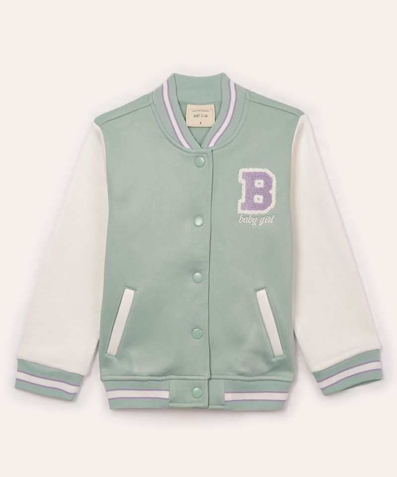 jaqueta bomber de moletom infantil baby girl verde