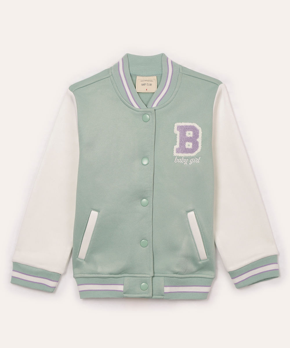jaqueta bomber de moletom infantil baby girl verde