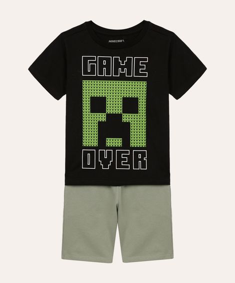conjunto de algodão infantil minecraft preto