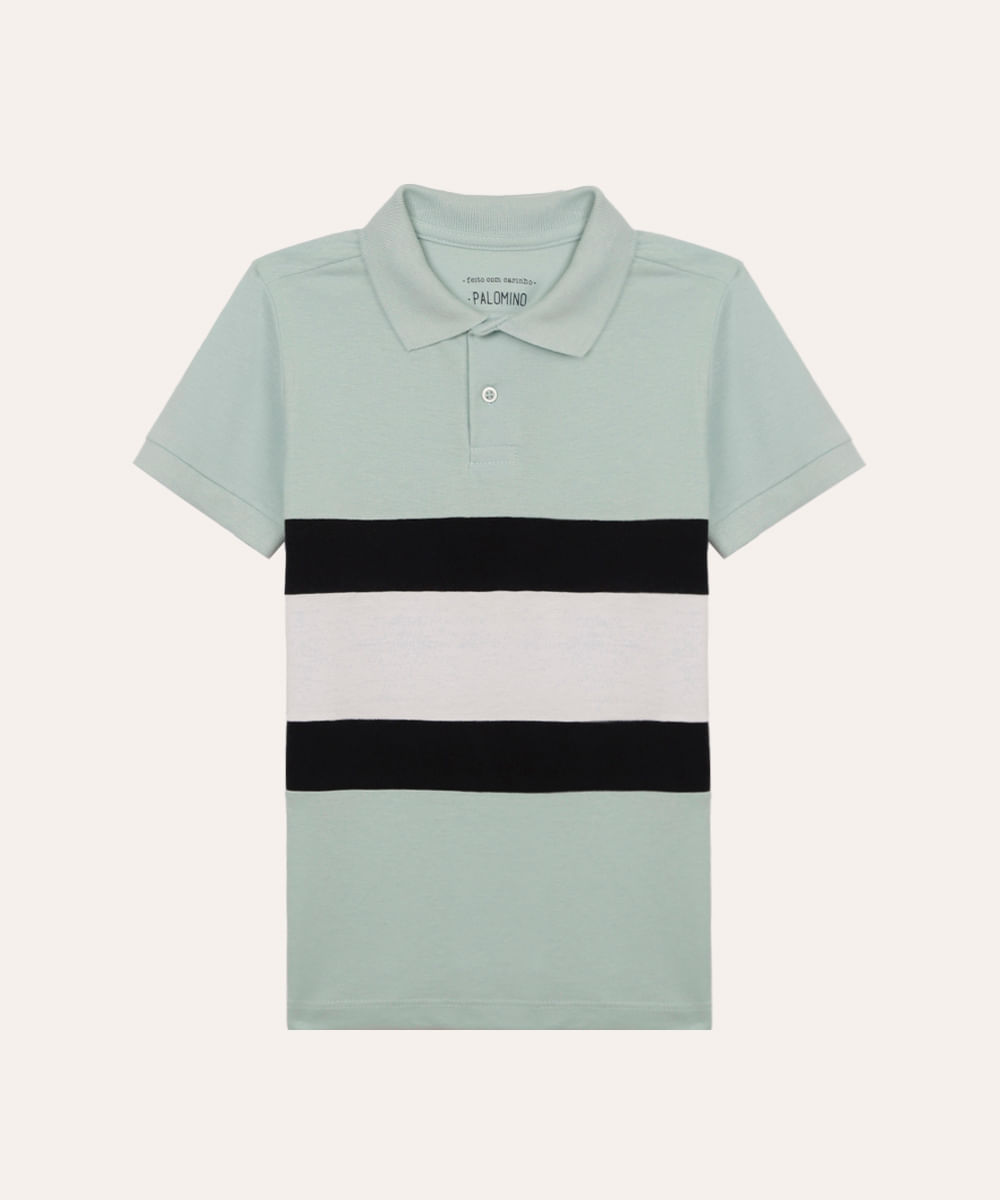 polo de algodão piquet infantil com listras verde