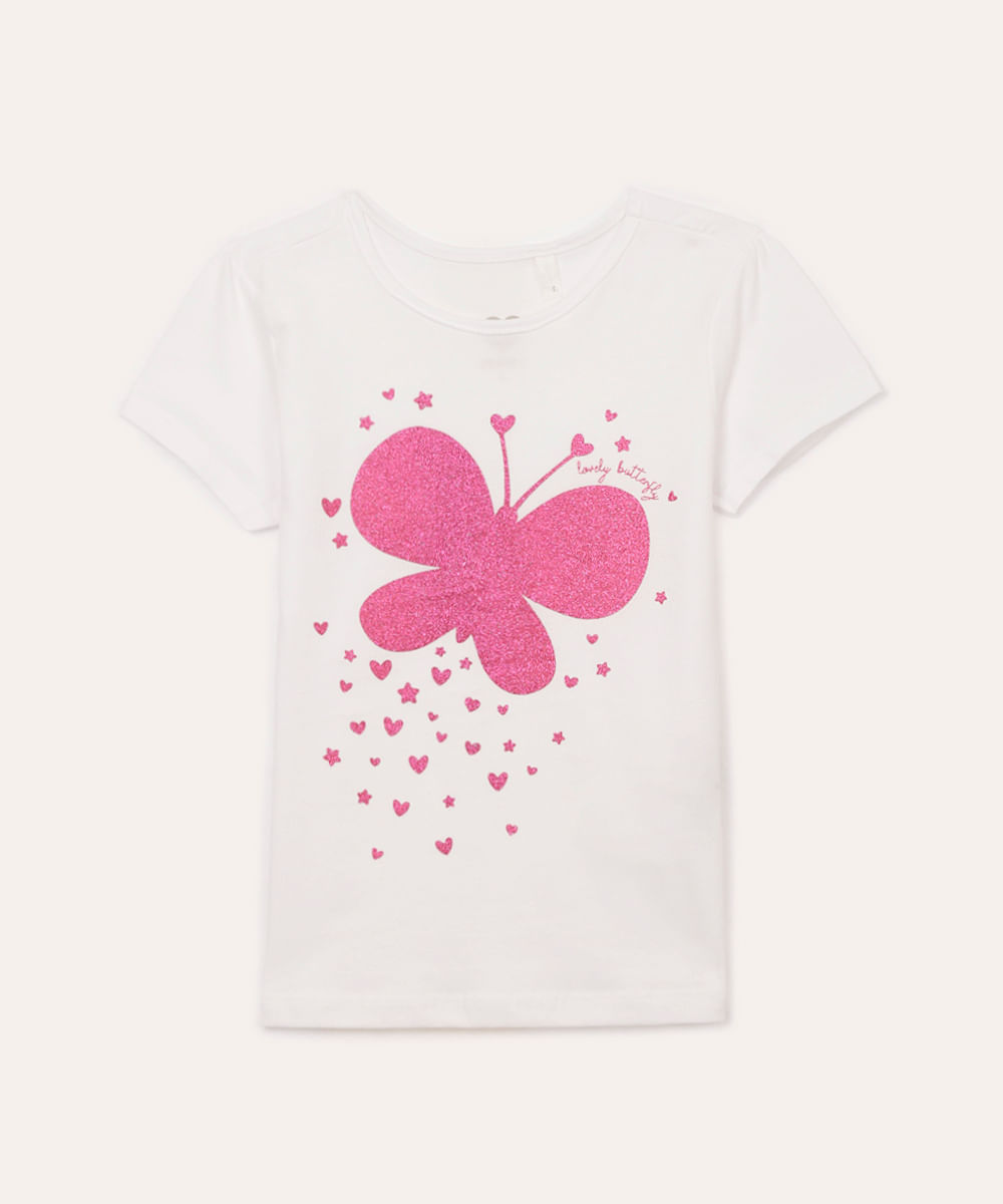 camiseta de algodão infantil borboleta off white