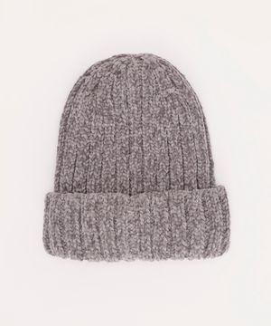 gorro de tricot chenille canelado cinza