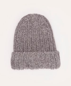 gorro de tricot chenille canelado cinza