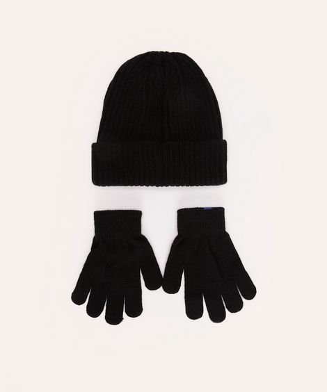 kit de tricot infantil sonic com gorro e luva preto