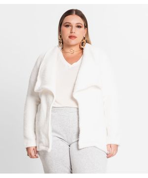 Casaco Feminino Plus Size Em Tweed Secret Glam Bege