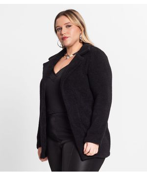 Casaco Feminino Plus Size Em Tweed Secret Glam Preto