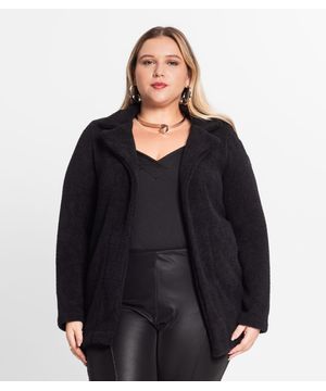 Casaco Feminino Plus Size Em Tweed Secret Glam Preto