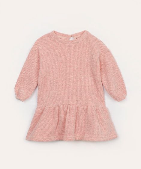 vestido de tricot infantil com brilho rosa