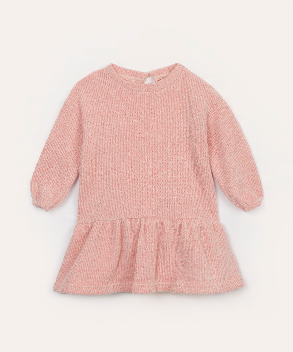 vestido de tricot infantil com brilho rosa