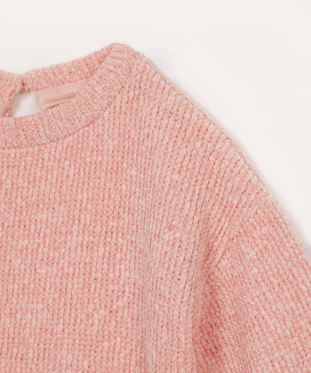 vestido de tricot infantil com brilho rosa