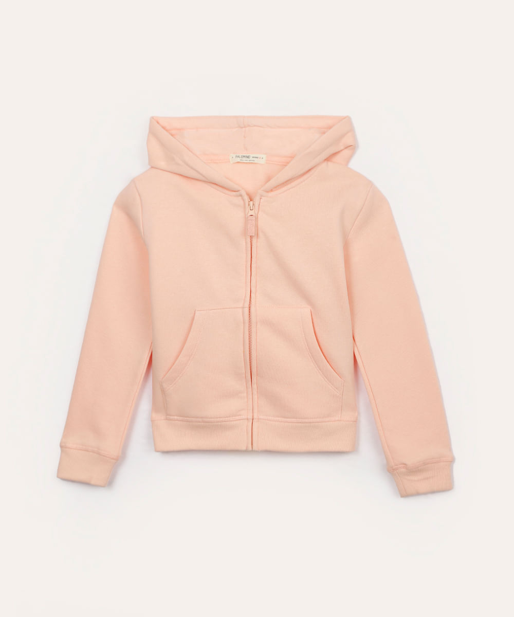 blusão infantil de moletom com capuz rosa