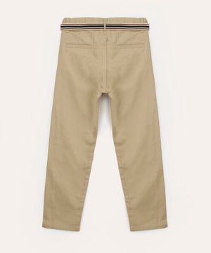 calça slim infantil de sarja com cinto bege