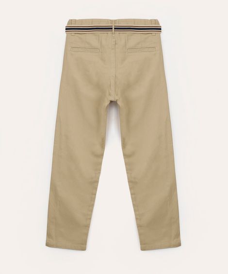 calça slim infantil de sarja com cinto bege