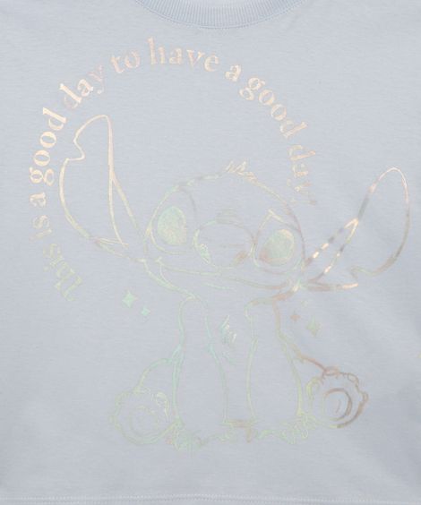 camiseta de algodão infantil stitch holográfico azul