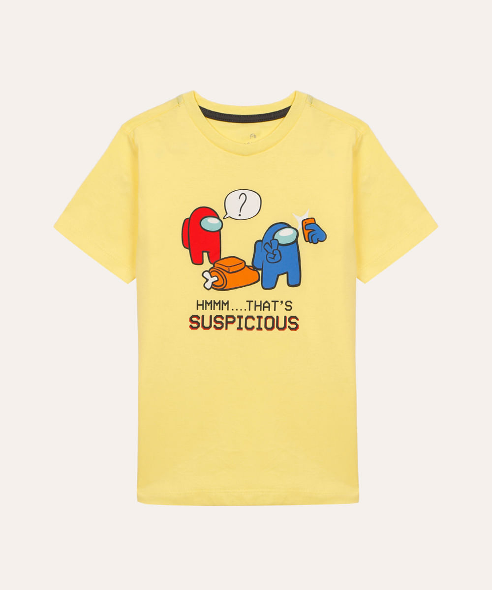 camiseta de algodão infantil among us manga curta amarelo