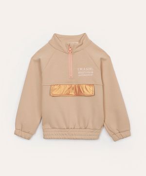 blusa de moletom infantil gola alta bege