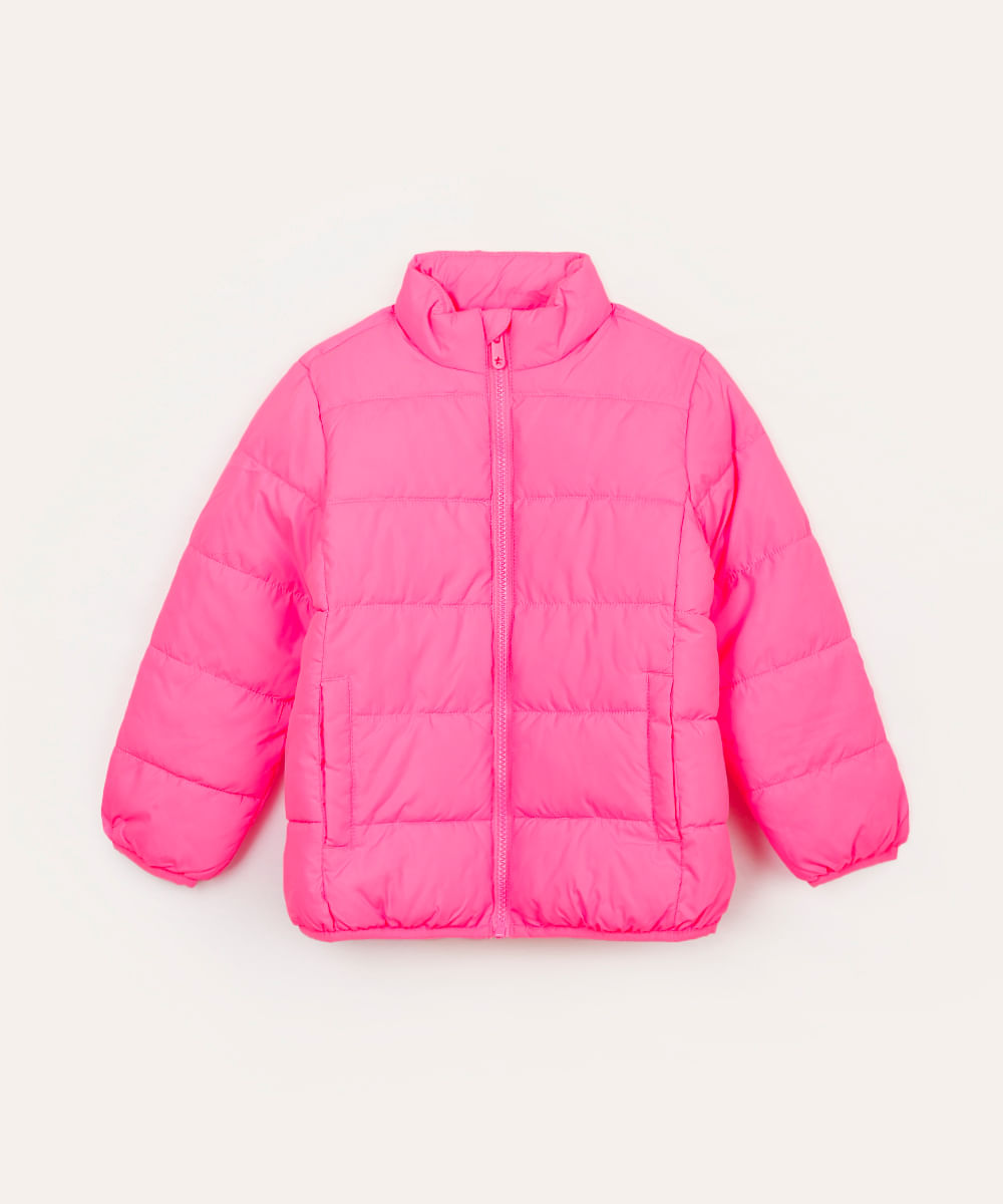 jaqueta puffer infantil gola alta rosa