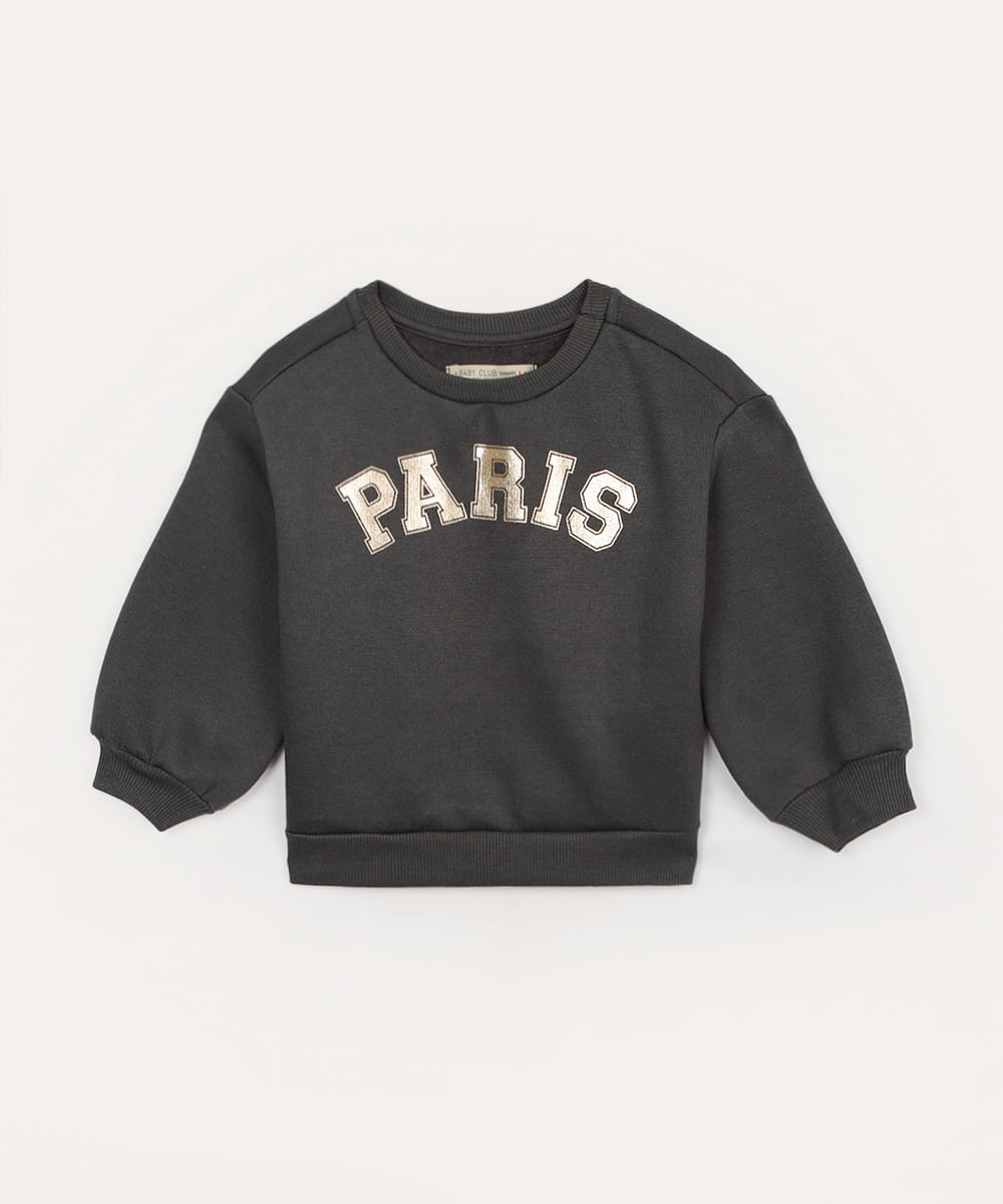 blusão de moletom infantil paris cinza