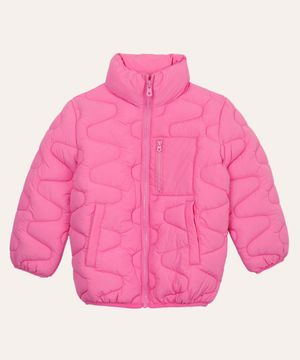 jaqueta puffer infantil gola alta ondas rosa