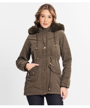 Parka Feminina Peluciada Com Capuz Sea Surf Verde