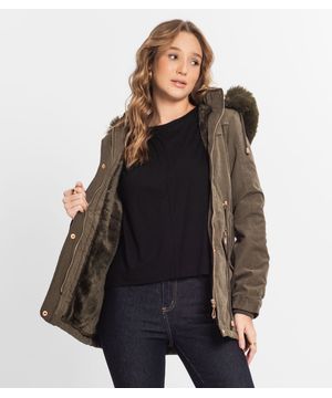 Parka Feminina Peluciada Com Capuz Sea Surf Verde