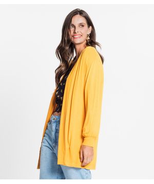 Cardigan Feminino Em Visco Tricot Rovitex Amarelo