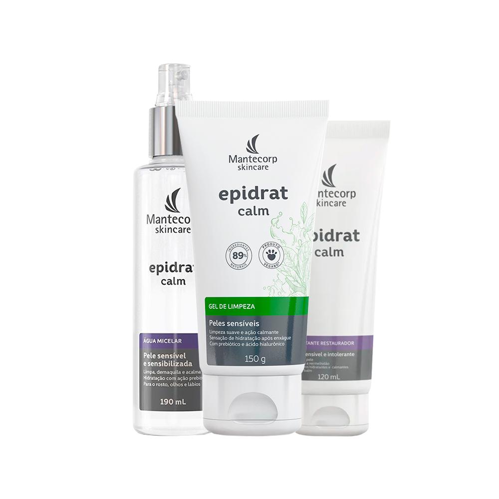 Kit Facial Mantecorp Epidrat Calm - Gel De Limpeza 150g e Hidratante Restaurador 120ml e Água Micelar De Limpeza 190ml