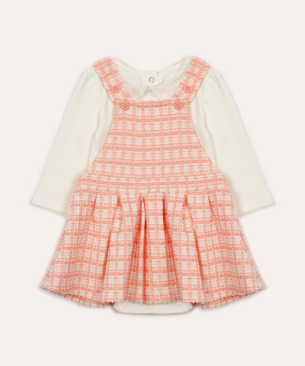 salopete infantil com body gola laise off white
