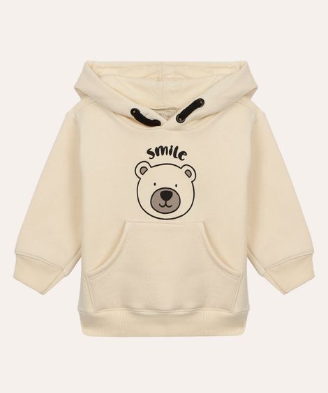 blusão de moletom infantil urso com capuz bege