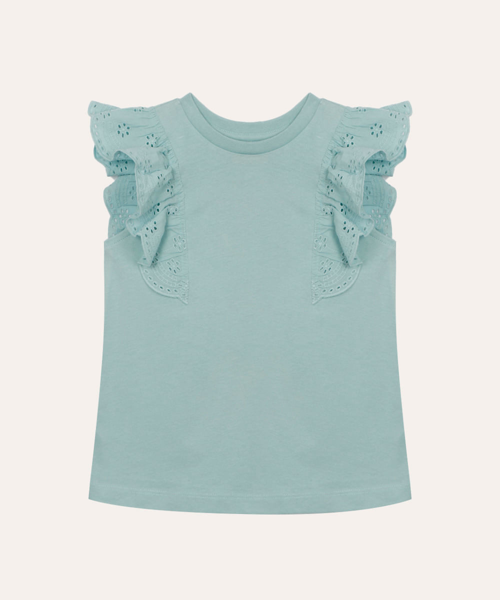 blusa de algodão infantil com babado laise verde