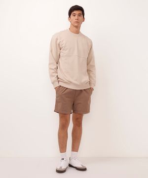 bermuda reta masculina de sarja com elástico marrom