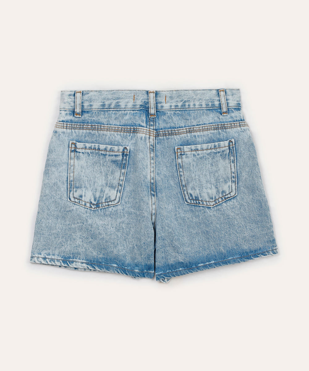 short saia jeans transpassado infantil azul