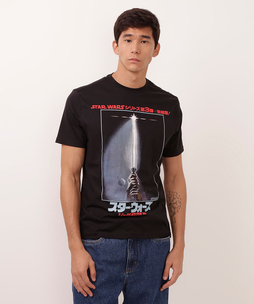 camiseta de algodão manga curta star wars preto