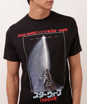 camiseta de algodão manga curta star wars preto