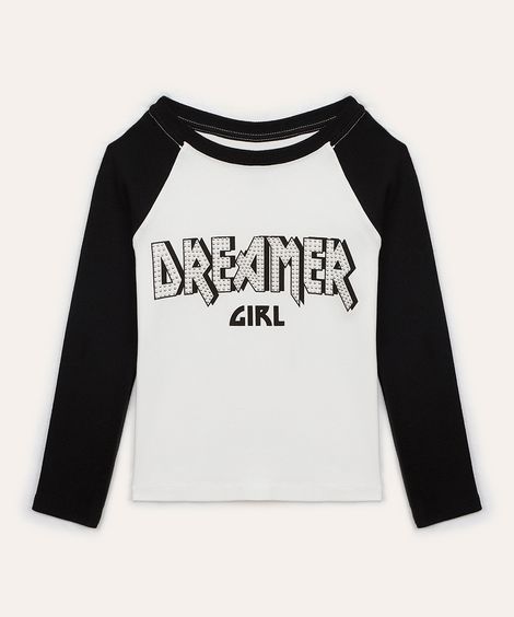 blusa de algodão infantil dreamer com brilho preto